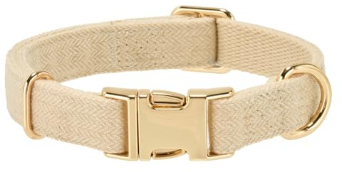 Petiry Tweed Dog Collar Small,Quick Release Metal Buckle,Beige | Classic herringbone tweed,soft cotton lining, small breed dogs,adjustable beige collar for daily walks & pet shots