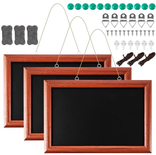 MIVIDE Set di 3 lavagne magnetiche con cornice in legno, 30 x 20 cm, con corda e ganci, lavagne con gesso per cucina, menù, scuola, bar, decorazione
