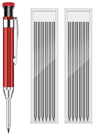 Dreamil Set de Marqueur à Trous Profonds avec Crayon, 1 Pièce Marqueur à Trous Profonds avec 12 Mines de Crayon, Crayons Mécaniques pour Charpentiers, pour Constructeurs, Architectes et Menuisiers