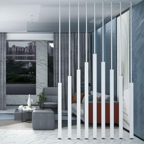Biombo de listones metálicos de 150 a 300 cm, poste de suelo a techo, moderno, partición blanca para decoración de hoteles y hogar (E-7 piezas, 150 cm)