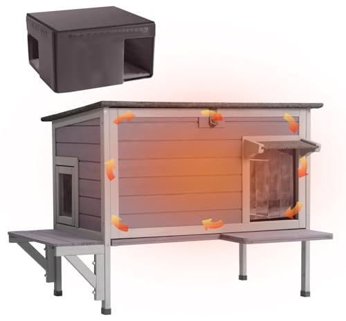 Aivituvin Cat House with Insulated Liner, Large Feral Cats Shelter, Weatherproof Cat Condos for Outdoor Indoor Cats (Cat house with Liner, Grey)