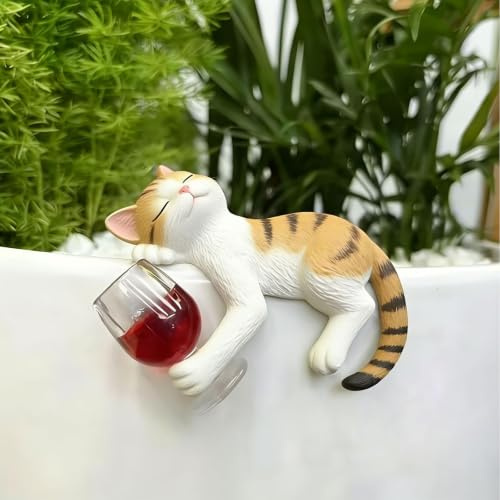 Domefahaso Figura de Gato Maceta de Resina jardín Interior decoración | Linda forma de gato de resina, accesorio decorativo para macetas en casa y jardín
