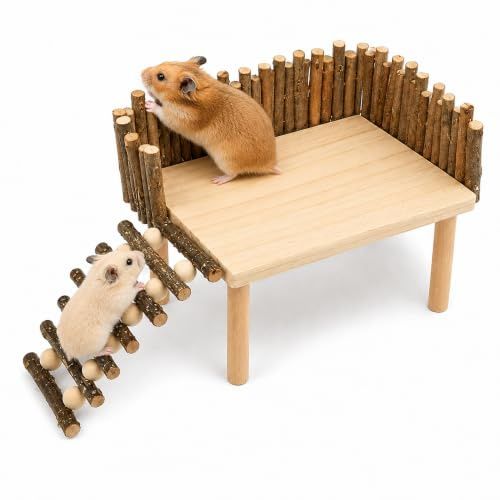 XPJBKC Plataforma de Escalada para Hámster, Juguete de Madera con Escalera y Valla, Parque Infantil para Mascotas Pequeñas, Hamster Accesorios para Jerbos, Ardillas, Rata, Dorados y Aves