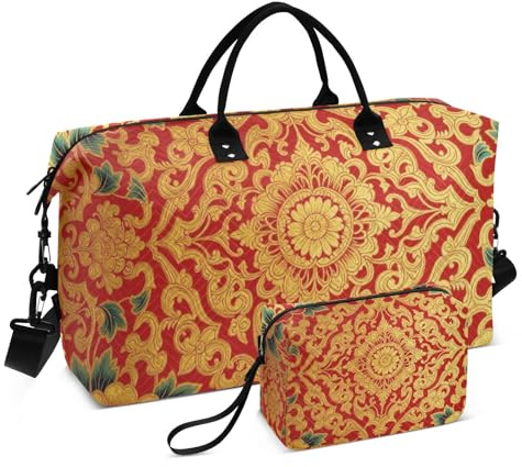 Resa tygväska set dubbel väska uppsättning ultraljud quiltad avtagbar praktisk semester resa, Gyllene mandala, One Size, Klassisk