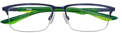 Puma Brille mit Sehstärke für Herren optional mit Sonnenbrillentönung oder Blaulichtfilter, Rechteckig, gefertigt aus Metall, Modell: PU0064O-001 (inklusive Brillenetui)
