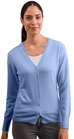 CASH-MERE.CH 100% kashmir damtröja cardigan V-ringad | kofta V-ringad 2-trådig, Ljusblå, S
