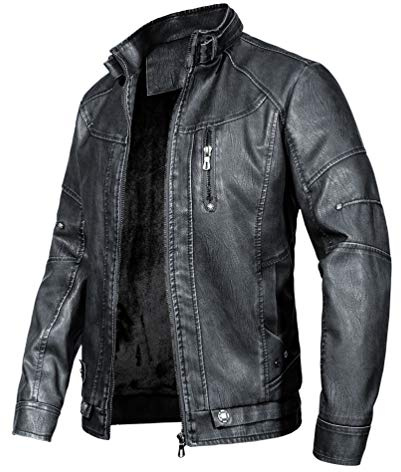 WULFUL Men's Vintage Stand Collar Leather Jacket Motorcycle PU Jacket and Coat