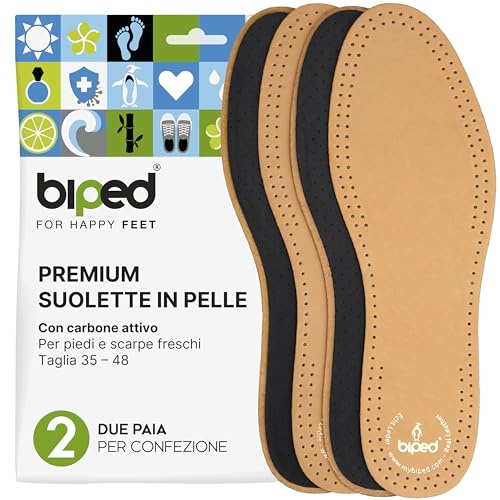 biped 2 pares de plantillas de cuero de primera calidad con carbón activo - Suelas transpirables contra el sudor de pies - Plantillas de cuero suave para hombre y mujer z2763