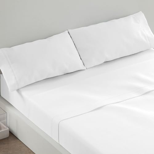 Burrito Blanco | Juego de Sábanas | Mezcla de Algodón | para Cama Doble de 135 cm(+Medidas Disponibles) |3 Piezas (Encimera, Funda de Almohada y Sábana Bajera) | Blanco Natural 241 (135x190/200cm)