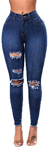 WAEKQIANG Jeans Push-Up De Cintura Alta Jeans Ajustados para Mujer Jeans Ajustados EláSticos Rasgados Sexy Retro