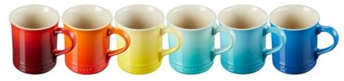 LE CREUSET Set of 6 Large Cappuccino Cups Made of Stoneware, 400 ml, Rainbow, 79296408429030