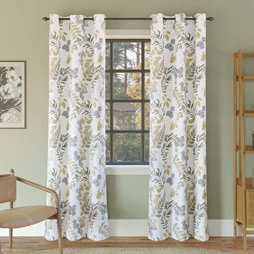 Sun Zero Remi Floral Leaf Print Blackout Grommet Curtain Panel, 40 x 63, Multi