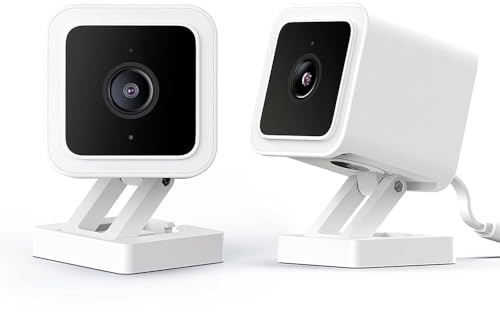 WyzeCamera v3 1080p HD Indoor/Outdoor Plug-in Smart Home Security Cameras, Color Night Vision, 2-Way Audio, MicroSD Card Slot, Compatible with Alexa - White, 2-Pack