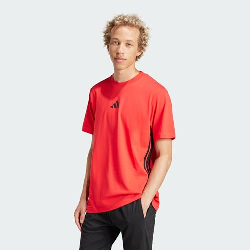 adidas Men's Essential Three Stripes Single Jersey Shirt, Pure Ruby/Black, XXL