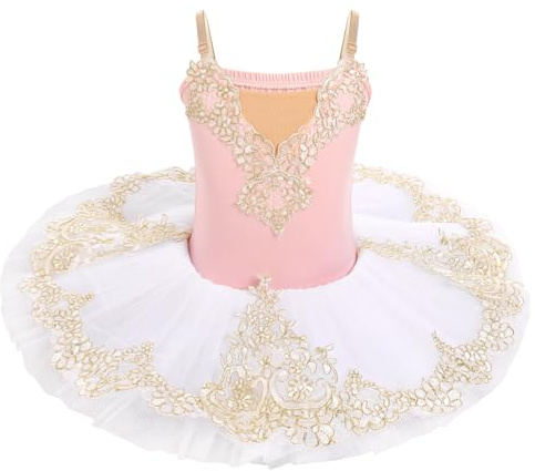 Girls Tutu Ballet Sequins Dress Ballerina Costume Dance Clothing Performance Floral Embroidery Skirt Dancewear Pink 130