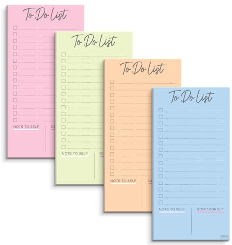 SWEETZER & ORANGE S&O Colorful Magnetic To Do List for Fridge – 4 Pack Magnetic Notepad for Fridge, Grocery Planner, Adhesive Sheet Pads, Freezer & Refrigerator Organizer, 3.5x7”, 45 Page