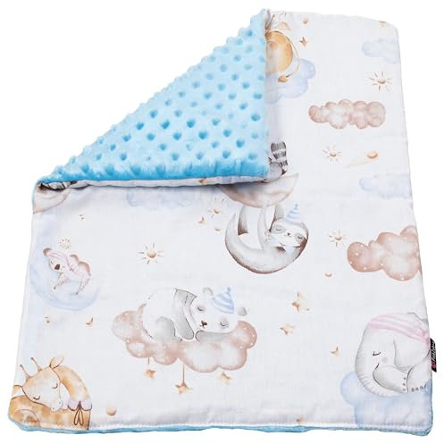 PinkZebra Puppendecke für Puppenbett, doppelseitige Decke für Puppenwagen, weiche Puppendecke für Puppen von 28 bis 48 cm, kuschelige Wendedecke, Tiere auf Wolken
