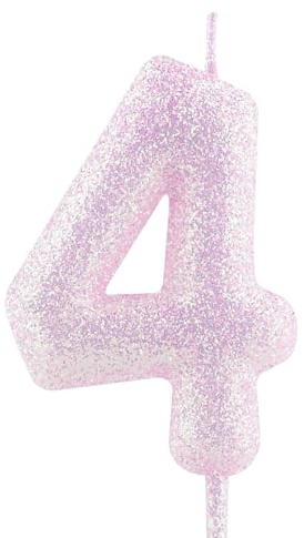 Cxryrzhe Bougie d'anniversaire pour 4e anniversaire - Bougie numéro 4 - Bougies scintillantes irisées rose et violet - Décorations pour gâteau d'anniversaire pour filles et femmes - Fournitures de