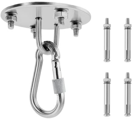 VELLUSTRA Pesada Gancho de Techo Acero Inoxidable 400 kg Capacidad de Carga 360 ° Rotación, Anclaje Pared con fijación de Tornillo para Silla Colgante, Columpio, Yoga, Saco de Boxeo, Hamaca
