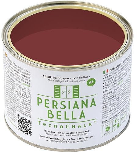 TecnoChalk® Persiana Bella Nuova Chalk Paint Extra Forte - Non Richiede Finitura – Ricolora Senza Carteggiare Persiane, Finestre, Porte e Infissi - Interno/Esterno - Colore Rosso Ossido (500 ml)