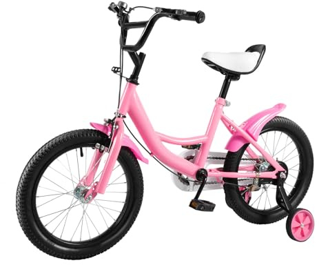CHIMHOON 16inch Kids Bike, Multicoloured Junior Bikes, Children Girls 3 Color Bicycle Cycling, Removable Stabilisers, Upgraded Children's Bikes, Suitable for 5-8 Year Olds (Pink)
