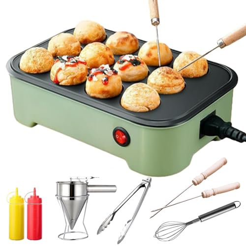 Appareil à Takoyaki 12 Trous, Poêle à Takoyaki Portable avec Kit D'entonnoir Séparateur, Appareil électrique à Boulettes De Poulpe, Contrôle Automatique De La Température, Préparation Maison pour