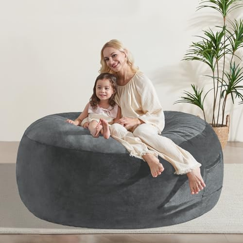 WSOFRLAC 6FT Bean Bag Chair, Big Giant Bean Bag Chairs for Adults Kids, Large Beanbag Chair with Filler, High Density Memory Foam Stuffing, Soft Lazy Bags with Detachable Washable Cover, Dark Grey