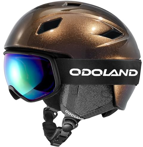 Odoland Casque de Ski avec Lunettes de Ski, Casque de Snowboard pour Hommes, Femmes et Jeunes, Casque Ski Ajustable pour Skating, Surf des neiges, Antichoc et Universel (55-59CM)