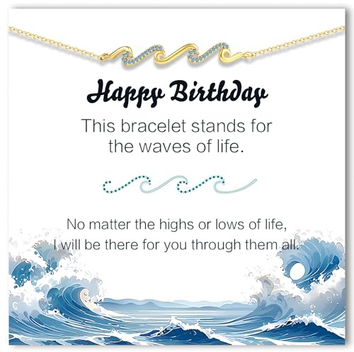C-leen Birthday Gifts for Women, 14K Gold Plated Wave Bracelets Birthday Gifts for Friends Mom Daughter