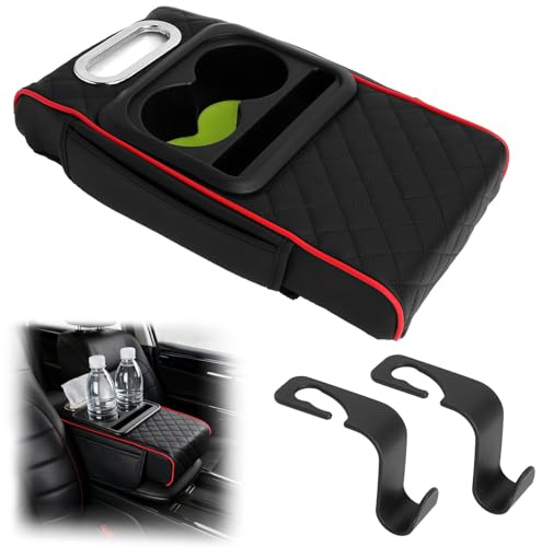 KQDRAVINE Contenitore universale per braccioli per auto, in pelle PU, con organizer e braccioli (nero)