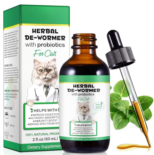 Wurm-kur Katze Tropfen 60ml, Kräuterentwurmer mit Probitika, Wurm-kur für Katzen, Fördert Die Darmgesundheit, Immunitätsschub, Anti-Parasiten, Natürliche Katzenwurmer Tropfen, Geeignet für alle Katzen
