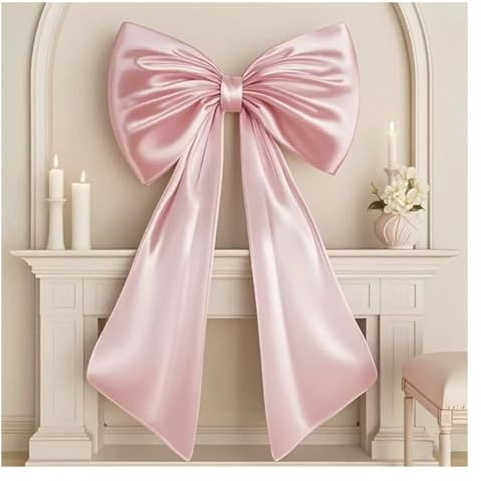 BrightGlow Extra Große Weihnachtsbaumschleife 65 x 105 cm Riesenschleife Geschenkschleife Samtschleife Satinschleife Zierschleifen Dekoschleife Hochzeitsschleife für Party Deko Rosa