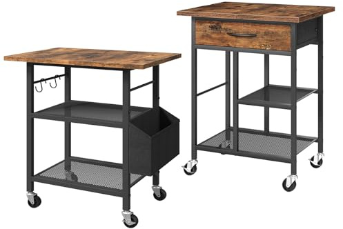 MAHANCRIS Printer Stand and Printer Stand Bundle, Rolling Printer Table on Wheels, 3-Tier Under Desk Printer Cart with Fabric Drawer, for Office, Study, Living Room, Rustic Brown APTHR2501-APTHR3301