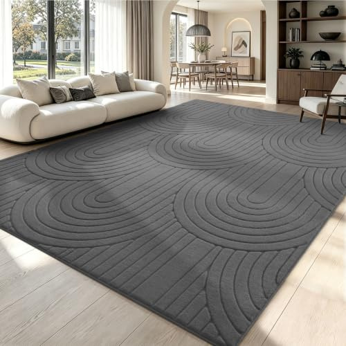 Sour Lemon Washable Rugs For Living Room,160x230cm Grey Rugs for Bedroom | 3D Modern Geometric Extra Large Area Rugs,Washable Anti Slip Short Pile Rug for Kids Room Office
