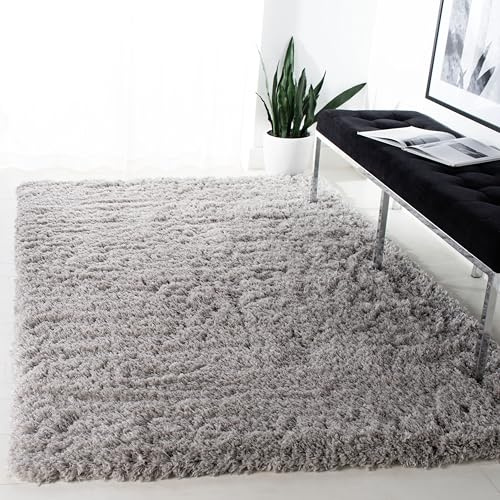 Safavieh Tapis Shag pour Salon, Salle à Manger, Chambre à Coucher - Polar Shag Collection, Tapis à Poil Court, Argent, 122 X 183 cm