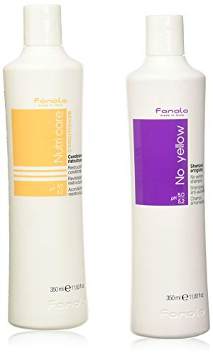 Fanola No Yellow Shampoo & Nutri Care Restructuring Deep Conditioner 11.8 oz / 2pk - Anti Brass Depositing Purple Shampoo Toner for Blonde & Damaged Hair