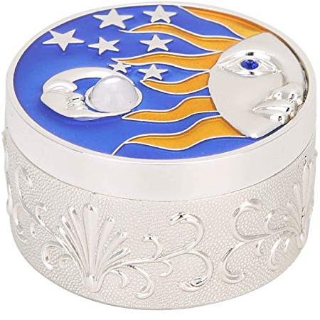 Agatige Small Jewelry Box, Silver Vintage Star Moon Pattern Metal Trinket Storage Box Small Storage Box Gift Box for Ring Necklaces Earrings Keepsake Display Organizer