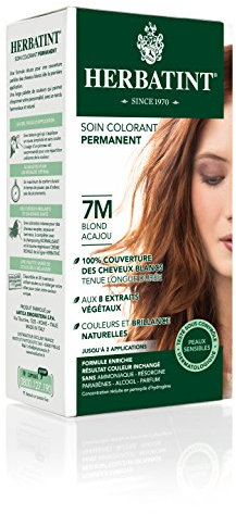 Herbatint Cura colorante permanente per capelli 7 m biondo mogano, 150 ml, senza ammoniaca, 100% di copertura dei capelli bianchi, testata dermatologicamente per pelli sensibili, con 8 estratti
