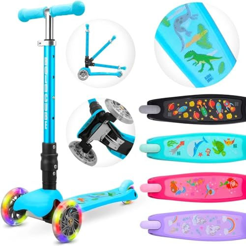BOLDCUBE Teeny Fold | 3 Räder Kinder Roller | 3-8 J. | Klappbar | LED Leuchtenden Räder | Lenker Höhenverstellbar 61 bis 79 cm