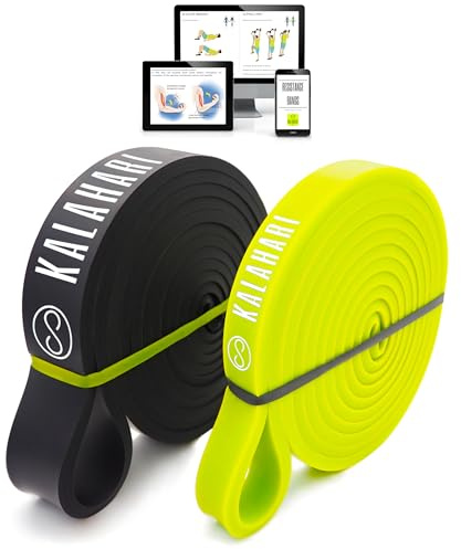 KALAHARI Bande Elastiche SET più Ebook esercizi in Italiano – Elastici fitness per allenamento Forza, Stretching, Palestra, Pilates, Yoga - Fascia elastica, Resistance Bands per Trazioni alla sbarra