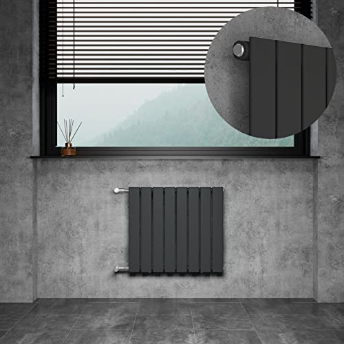 WITEN&NOCK Design Heizkörper Flach Paneelheizkörper Horizontal 550x621 mm, Heizung Badheizkörper für Badezimmer, Flachheizkörper mit Seitlichen Anschlüssen 377 Watt Einlagig(Anthrazit）