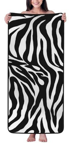 Badetuch aus Samt, Zebramuster, luxuriös, weich und saugfähig, für Spa, Fitnessstudio, Strand und Reisen, extra groß, 68,6 x 139,7 cm, leichtes Handtuch