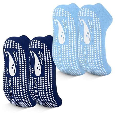 TENQUAN Womens & Mens Non-slip Grip Socks for Yoga, Pilates, Hospital, Anti-skid Slipper Barre Socks for Home Workout Sports (2 Pairs Blue, Unisex L (UK 9-11 / EU 43-46))