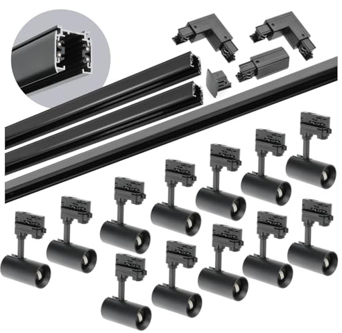 3-Phasen-Schienenset NEXTRACK - Schienensystem Komplett-Set mit 12x GU10 Lampe und 2x1m+2m Schiene, Verbinder L (Schwarz, 2x1m+2m Schiene + Verbinder L)
