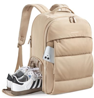 BAGSMART 30L Travel Backpack for Women, Carry on Backpack for Airplanes, Gym Backpack with Shoe Compartment, Lightweight Travel Bag Fits 15.6 Inch, Water-Resistant, Desert