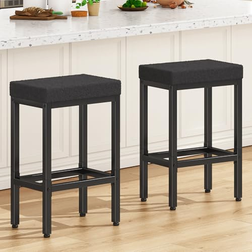 YMYNY Barhocker 2er Set, 66 cm Barstuhl, Küchenhocker Schwarz, Barhocker mit Metall Gestell, Bar Hocker ohne Lehne Küche, Esszimmer HBS514B