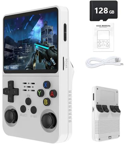 R36S Retro Handheld Game Console with 3.5 IPS Display, 64/128GB and 21,000+ Classic Games, Open Source Linux System, Screen Portable Pocket Video Player (White-128G)