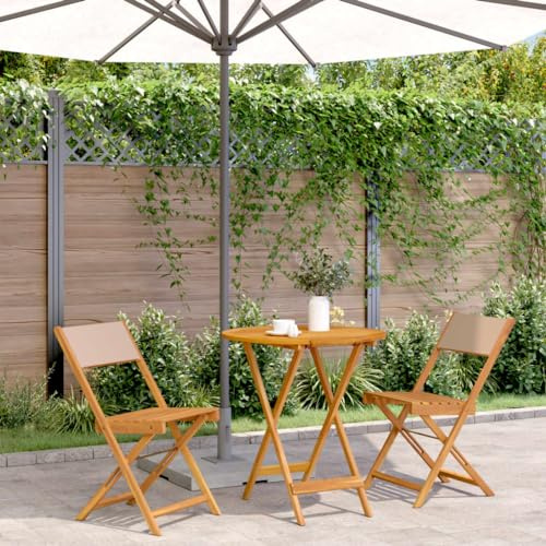 Set di 3 bistrò in legno massiccio di acacia, tortora, pieghevole, per balcone, giardino, terrazza, sala da pranzo