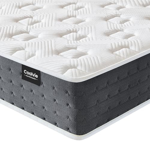 Coolvie Fjädermadrass 120 x 200 cm, 7-zoner, ergonomisk madrass, medelhårdhetsnivå, höjd 20 cm, rörelse, isolerande, fickfjädermadrass, mattress med gel-minnesskum, Oeko-Tex-certifierad