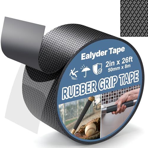 Ealyder Tape 50 mm x 8 m Rubber Grip Tape, Black Ultra-Thin Strong Adhesive Anti-Slip for Handles, Home Use, Waterproof Wear-Resistant Heat Resistant Grip Tape, Comfortable in Hands